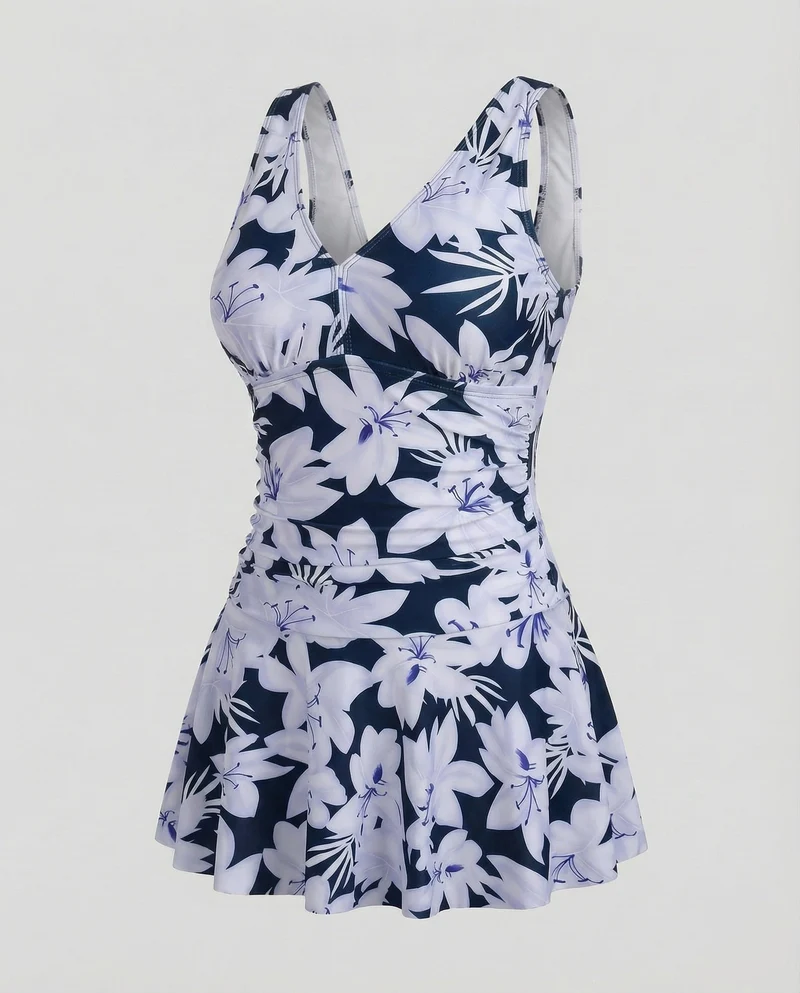 Damen Badekleid Tropischer Blattprint