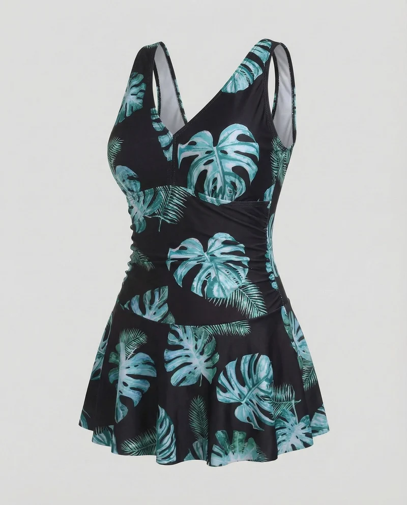 Damen Badekleid Tropischer Blattprint