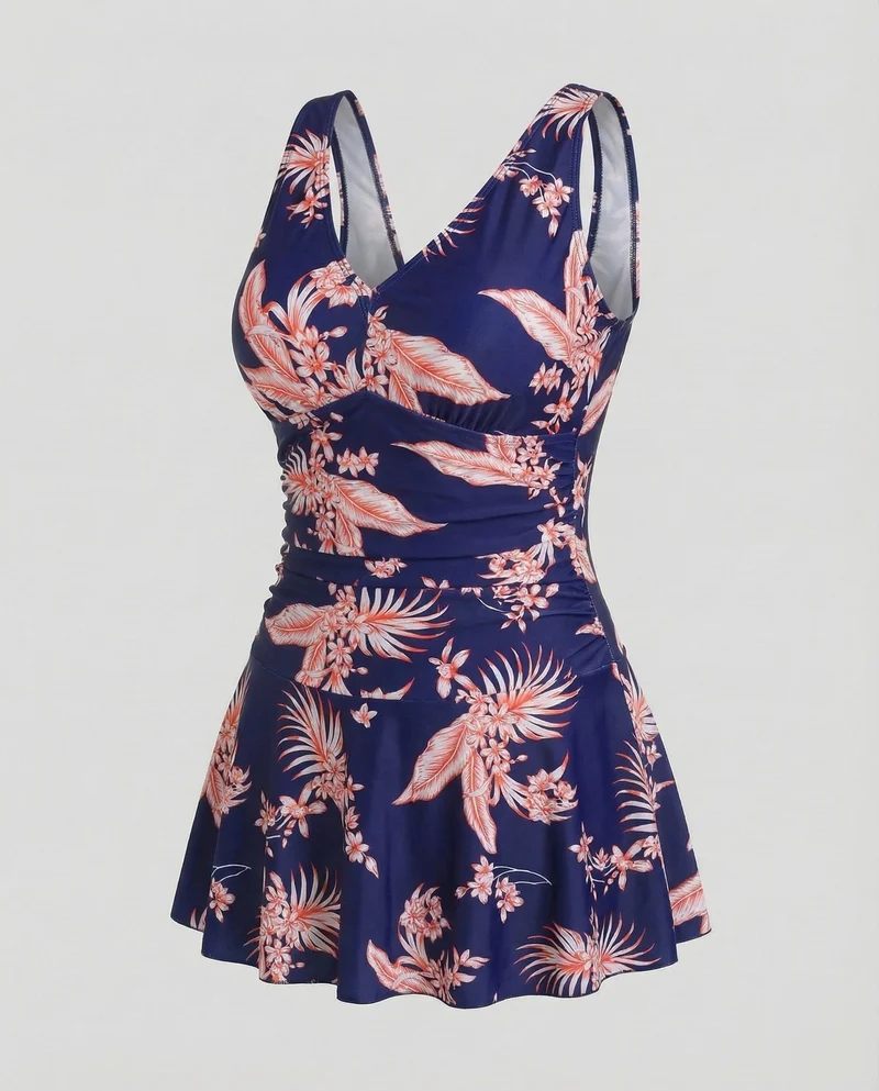 Damen Badekleid Tropischer Blattprint