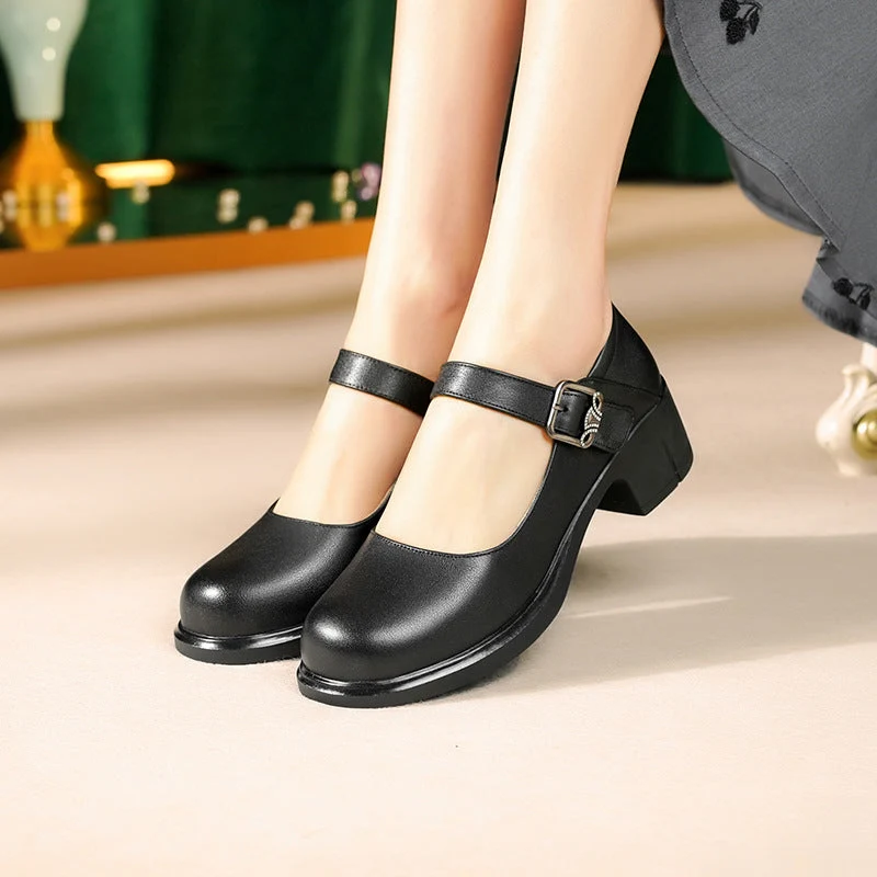 Damen Mary Jane Ballerinas mit elegantem Riemchen und komfortablem Blockabsatz