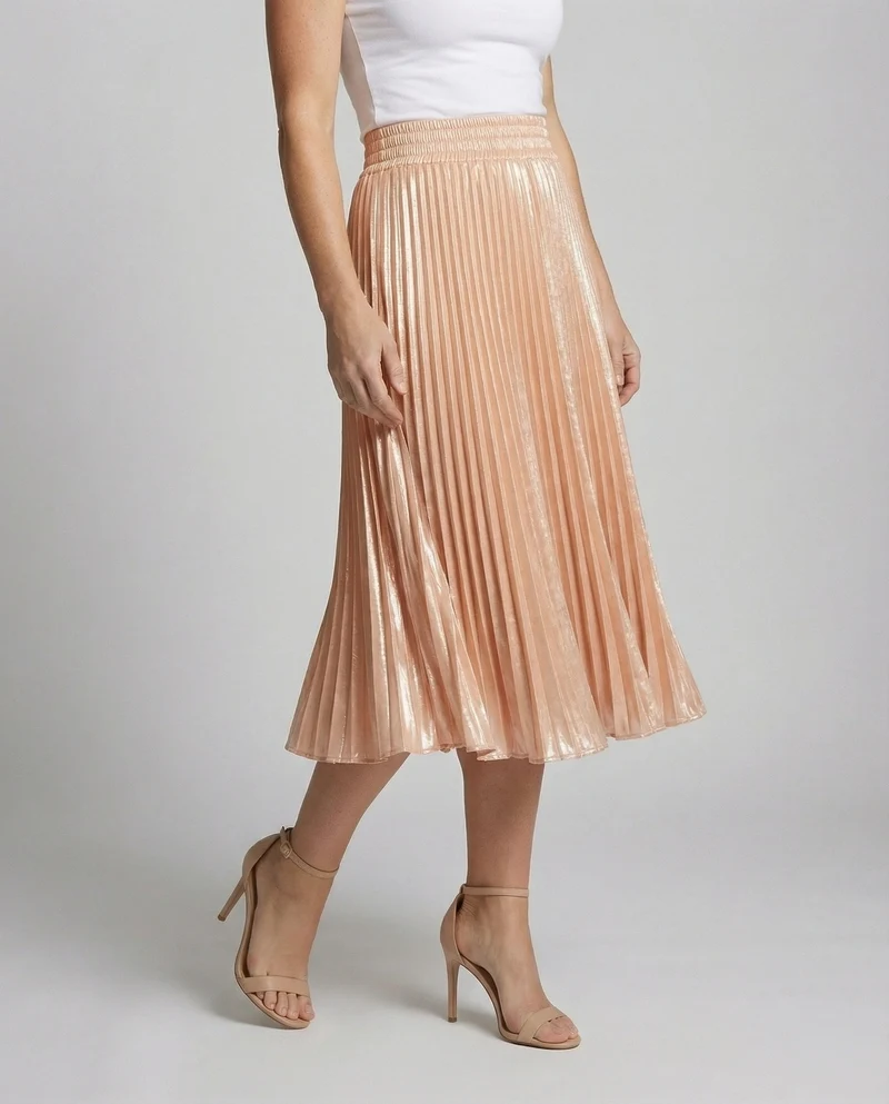 Damen Elegante Geschwungener Saum Satin Plissee-Meerjungfrauen-Midirock