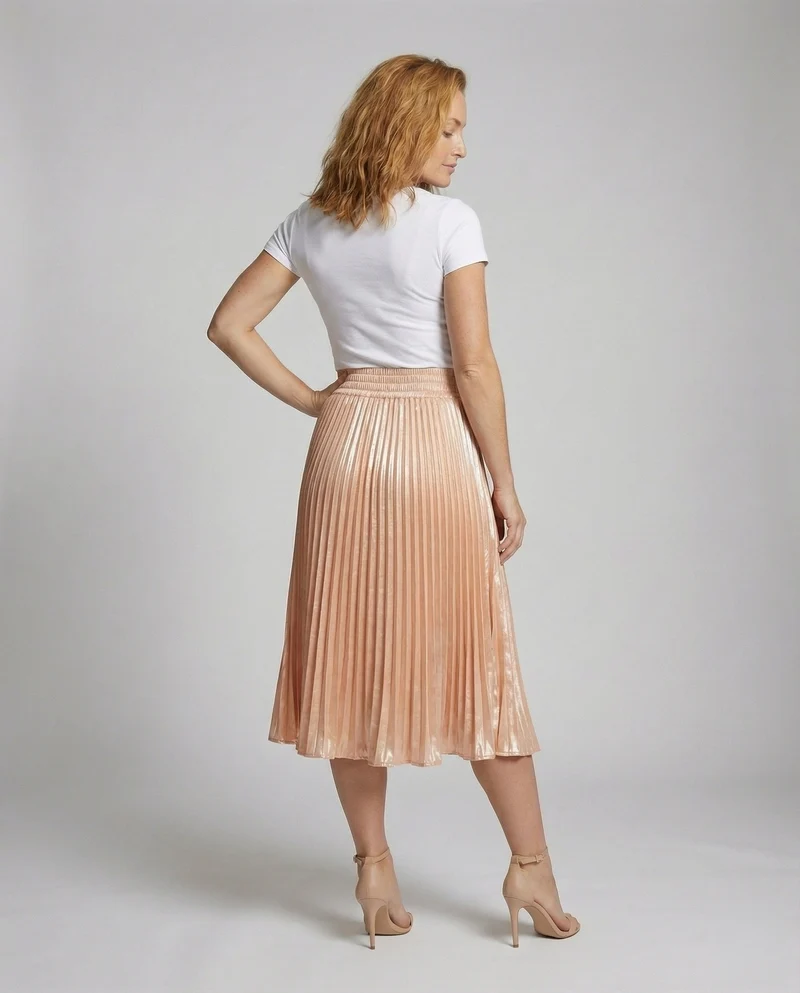 Damen Elegante Geschwungener Saum Satin Plissee-Meerjungfrauen-Midirock