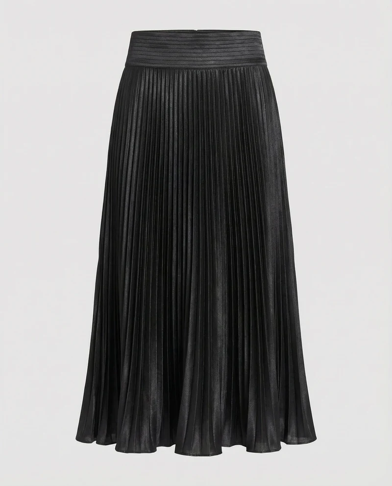 Damen Elegante Geschwungener Saum Satin Plissee-Meerjungfrauen-Midirock