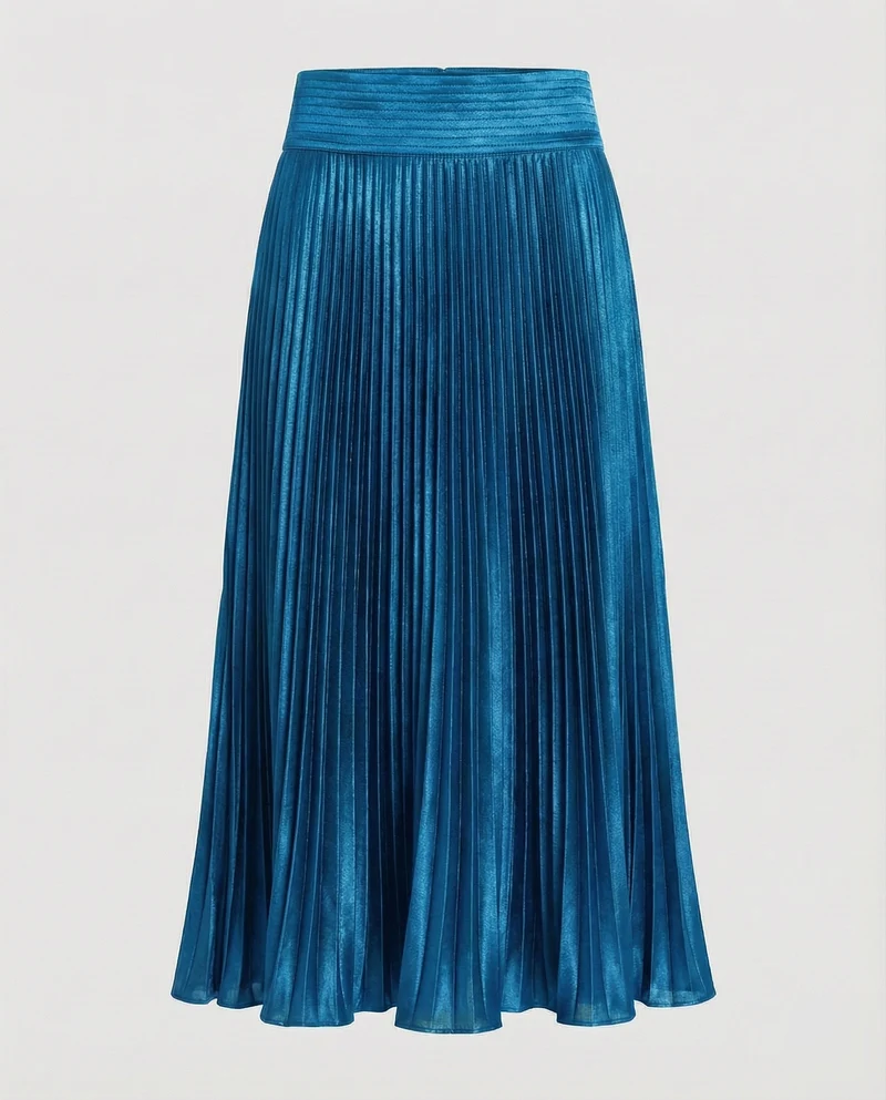 Damen Elegante Geschwungener Saum Satin Plissee-Meerjungfrauen-Midirock