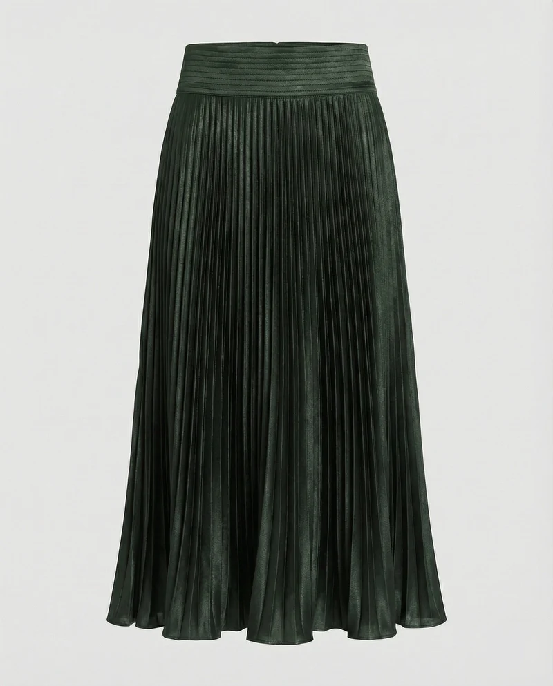 Damen Elegante Geschwungener Saum Satin Plissee-Meerjungfrauen-Midirock