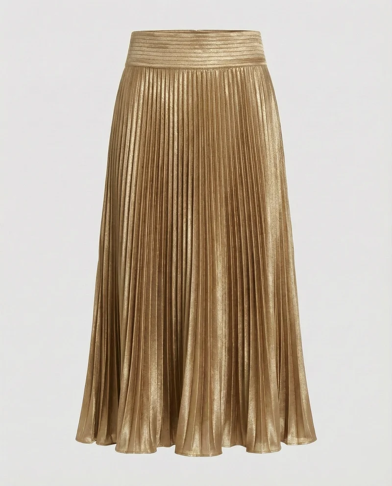 Damen Elegante Geschwungener Saum Satin Plissee-Meerjungfrauen-Midirock