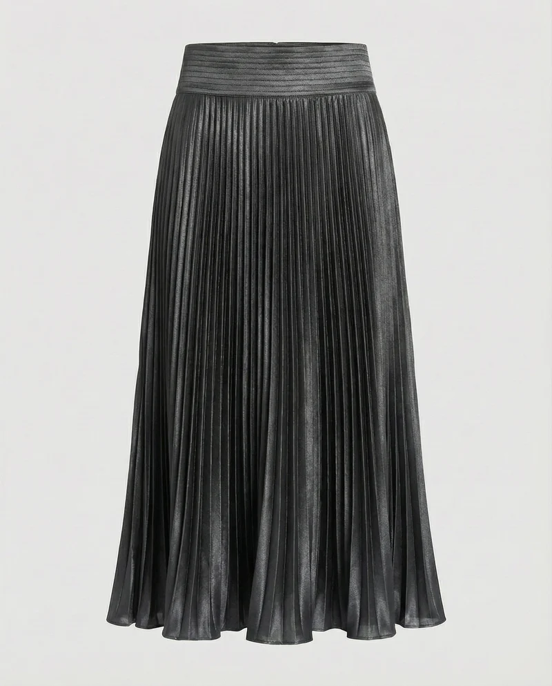 Damen Elegante Geschwungener Saum Satin Plissee-Meerjungfrauen-Midirock