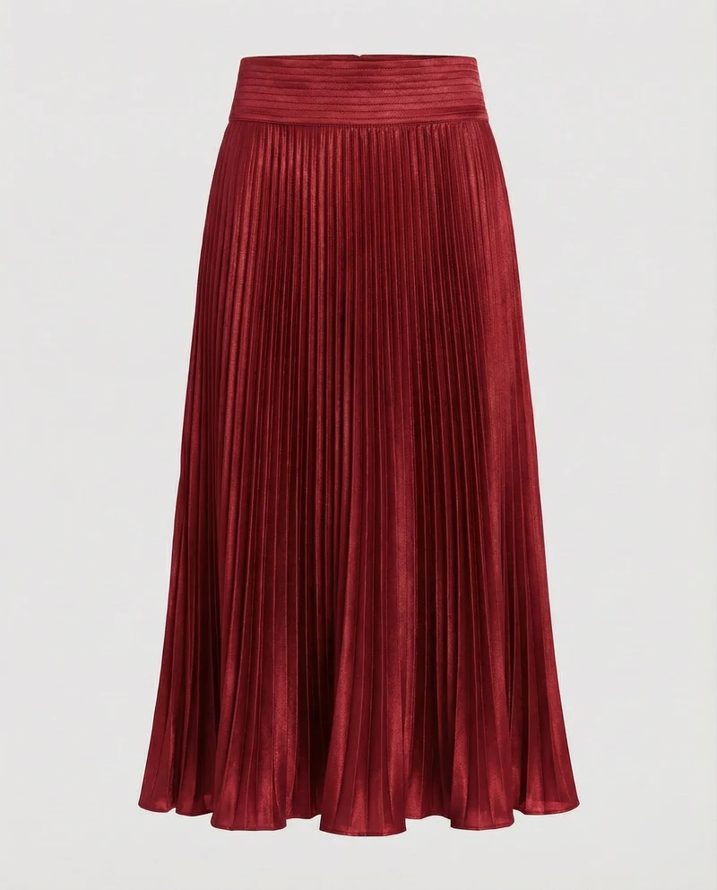 Damen Elegante Geschwungener Saum Satin Plissee-Meerjungfrauen-Midirock