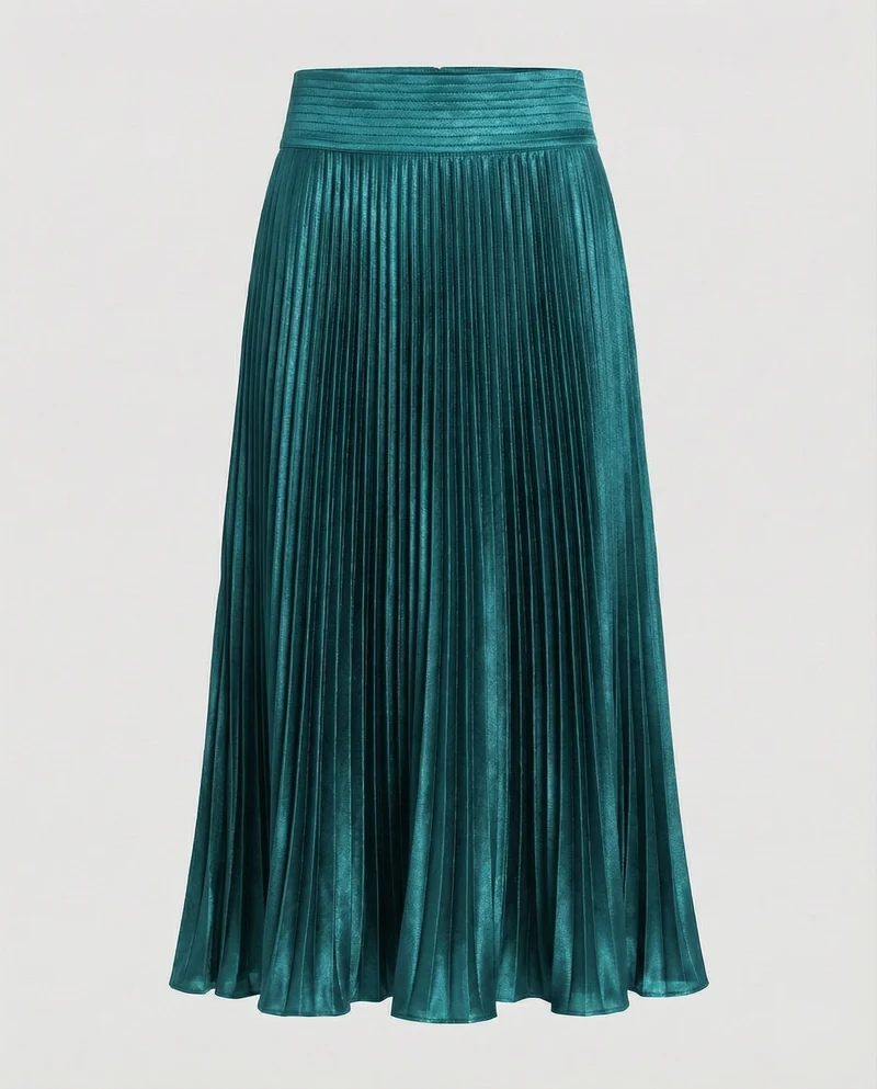 Damen Elegante Geschwungener Saum Satin Plissee-Meerjungfrauen-Midirock