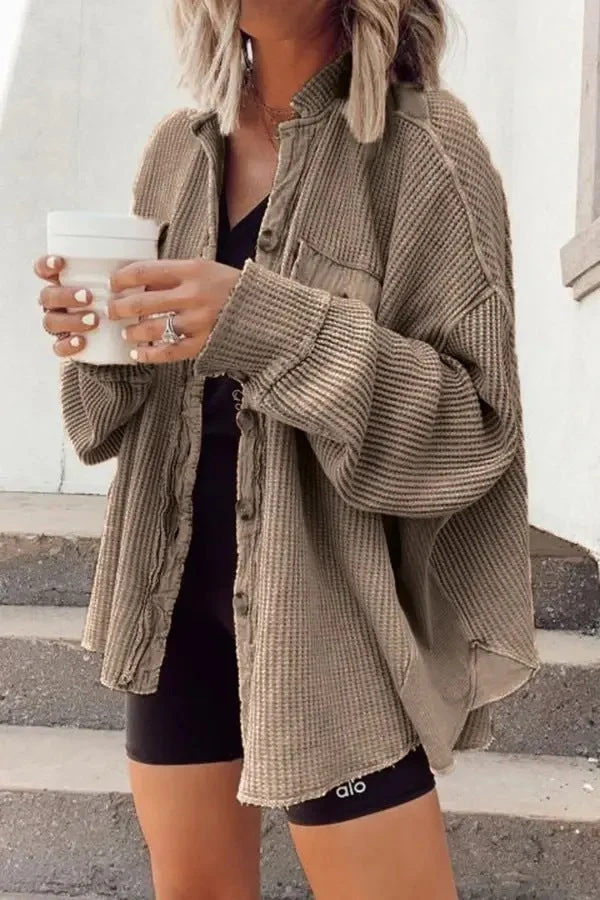 Damen Lässiges Overshirt mit Struktur und Druckknopfverschluss