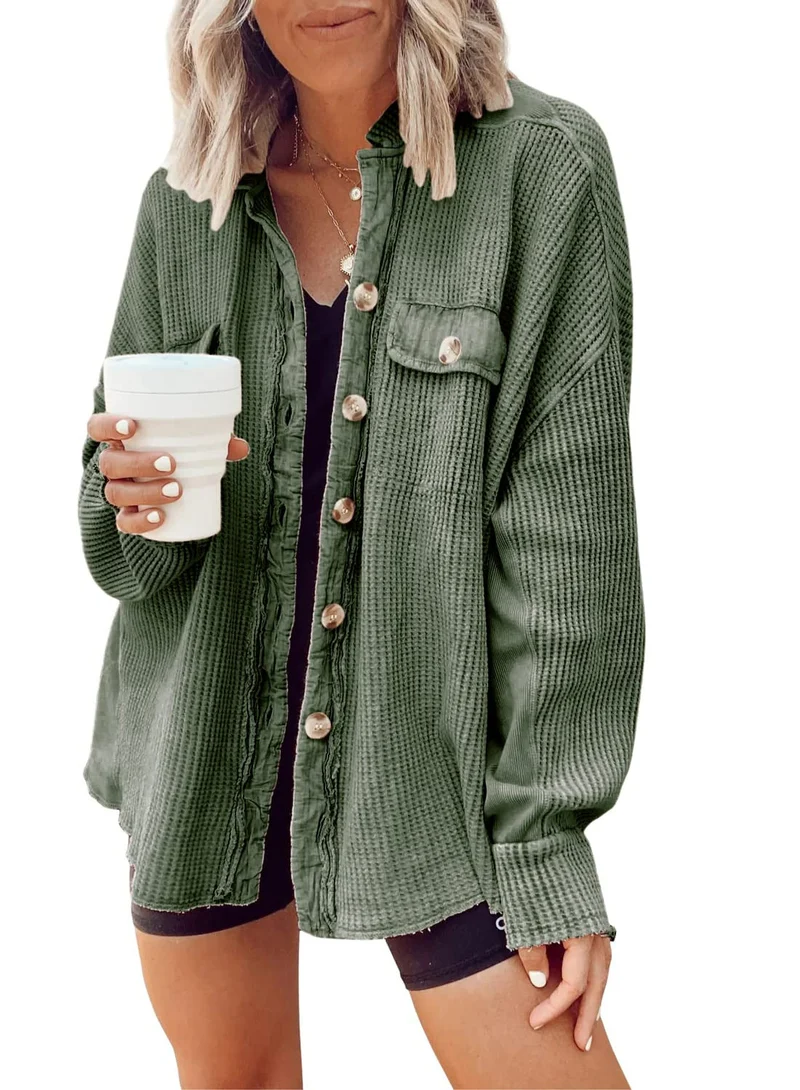 Damen Lässiges Overshirt mit Struktur und Druckknopfverschluss