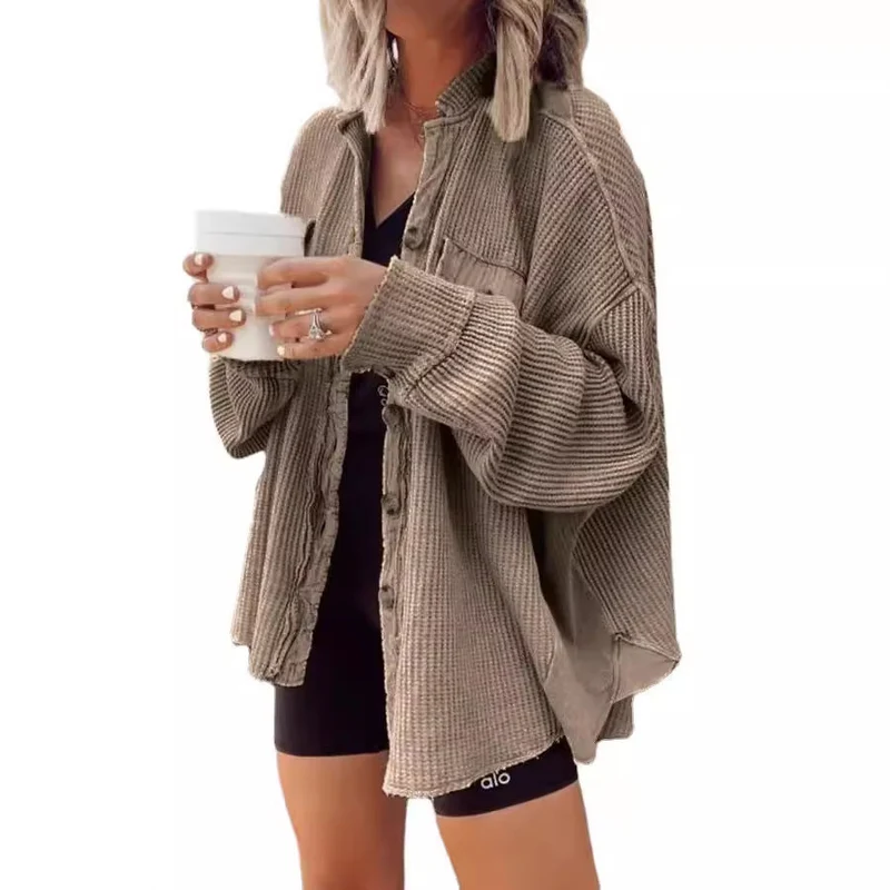 Damen Lässiges Overshirt mit Struktur und Druckknopfverschluss