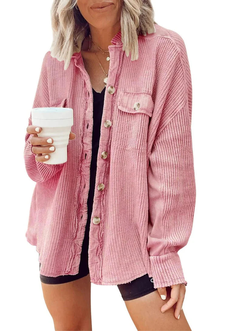 Damen Lässiges Overshirt mit Struktur und Druckknopfverschluss