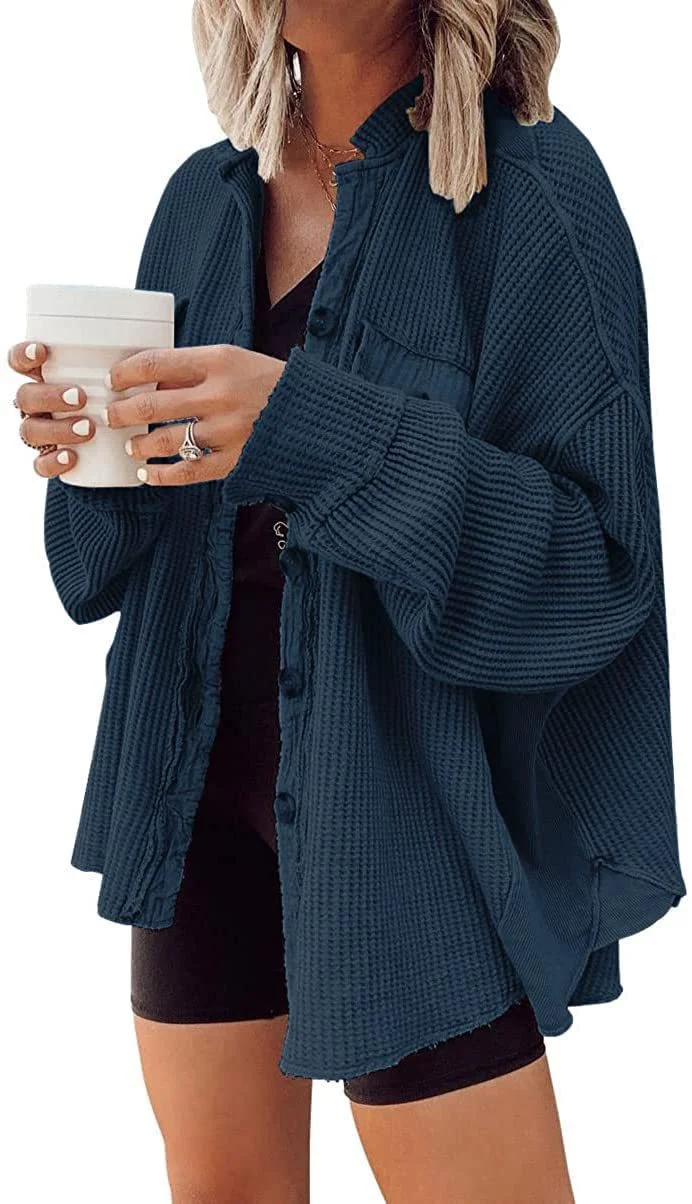 Damen Lässiges Overshirt mit Struktur und Druckknopfverschluss