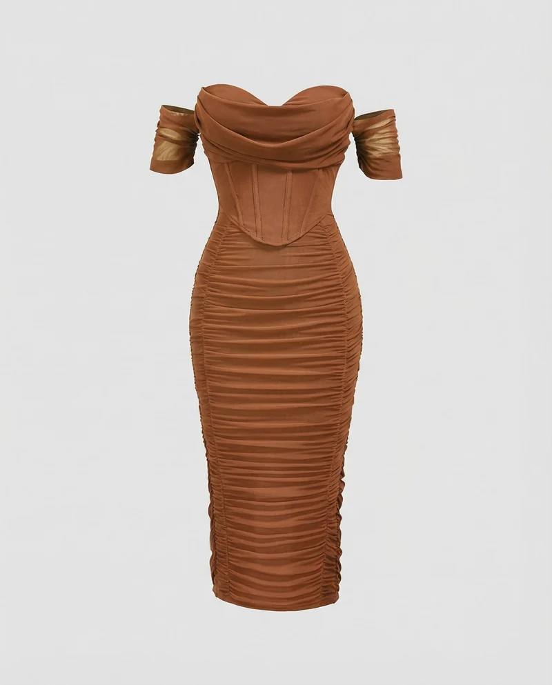 Damen Bardot Midikleid figurbetont