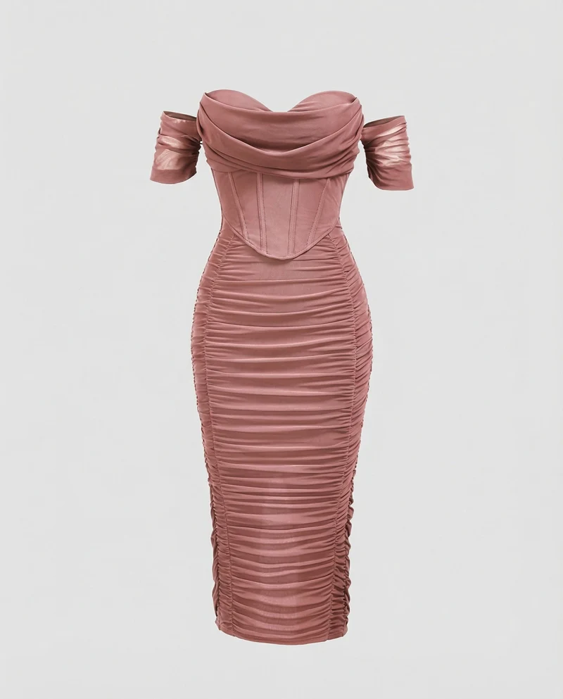 Damen Bardot Midikleid figurbetont