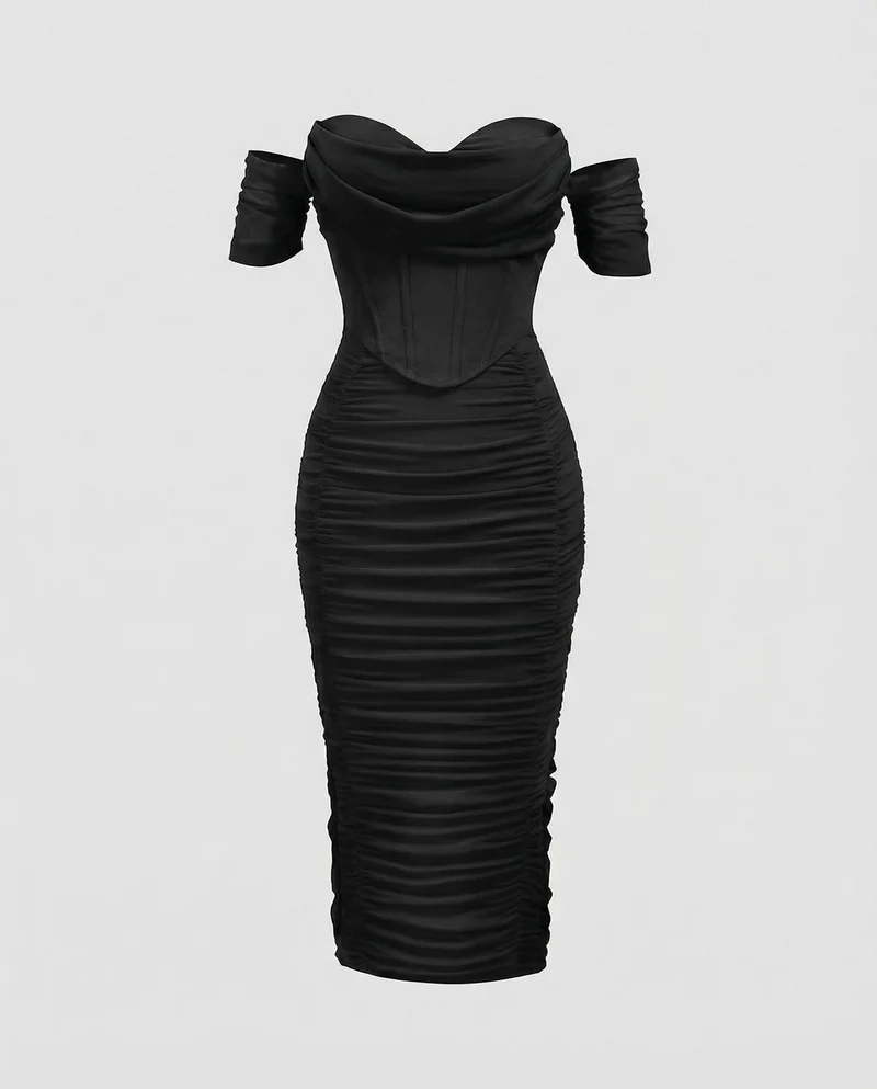 Damen Bardot Midikleid figurbetont