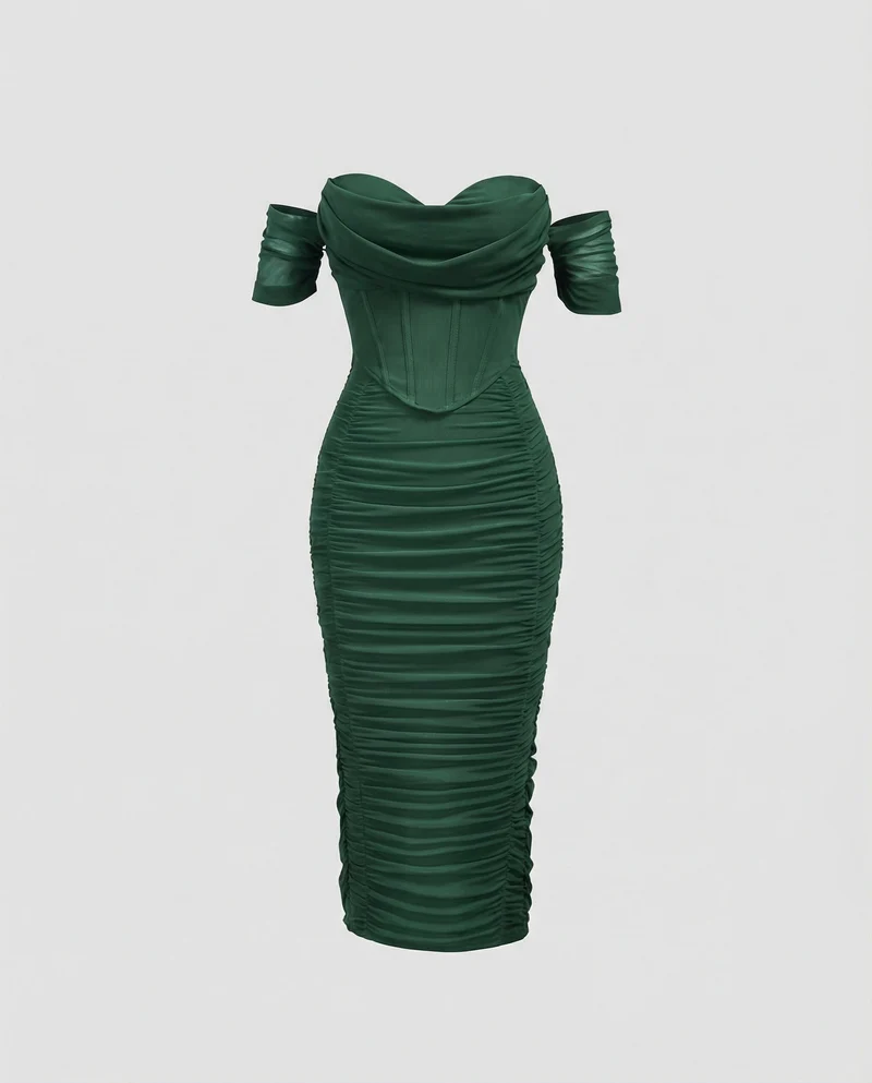 Damen Bardot Midikleid figurbetont