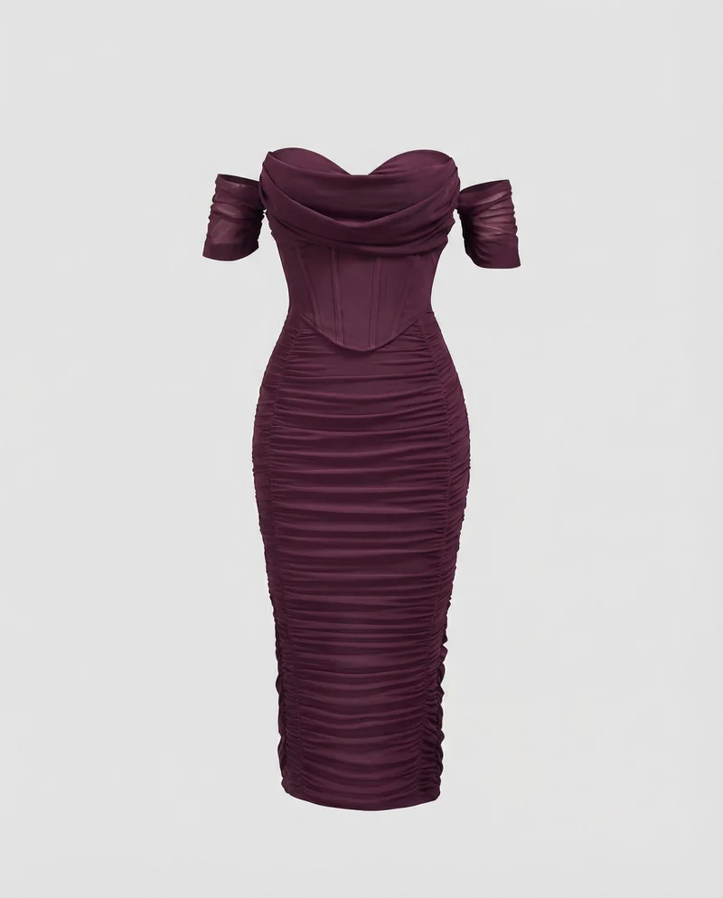 Damen Bardot Midikleid figurbetont