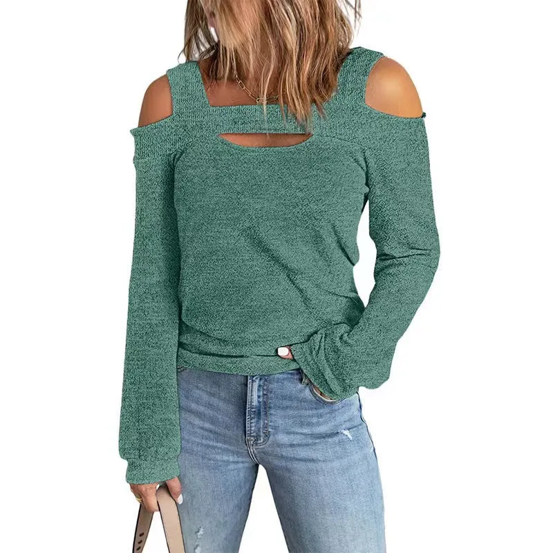 Damen lässiges Langarmshirt mit Cut-Out-Design