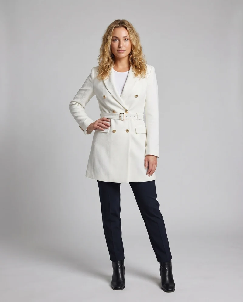 Damen Blazerkleid Taillengürtel Zierknopfleiste Tailliert