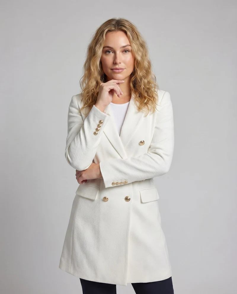 Damen Blazerkleid Taillengürtel Zierknopfleiste Tailliert