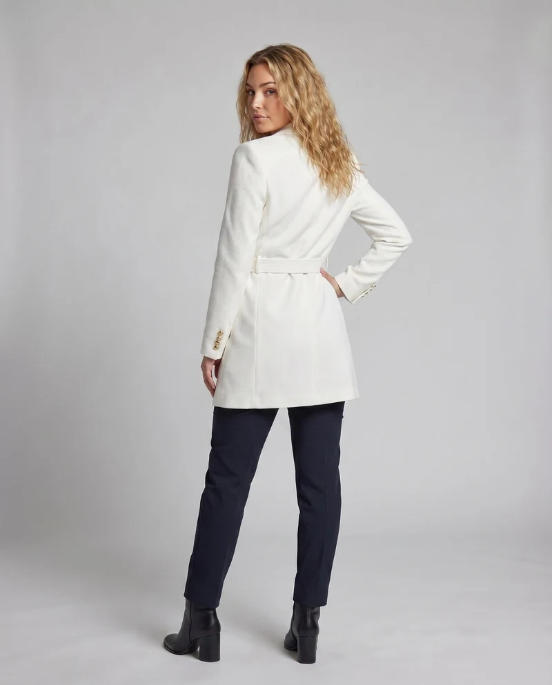 Damen Blazerkleid Taillengürtel Zierknopfleiste Tailliert