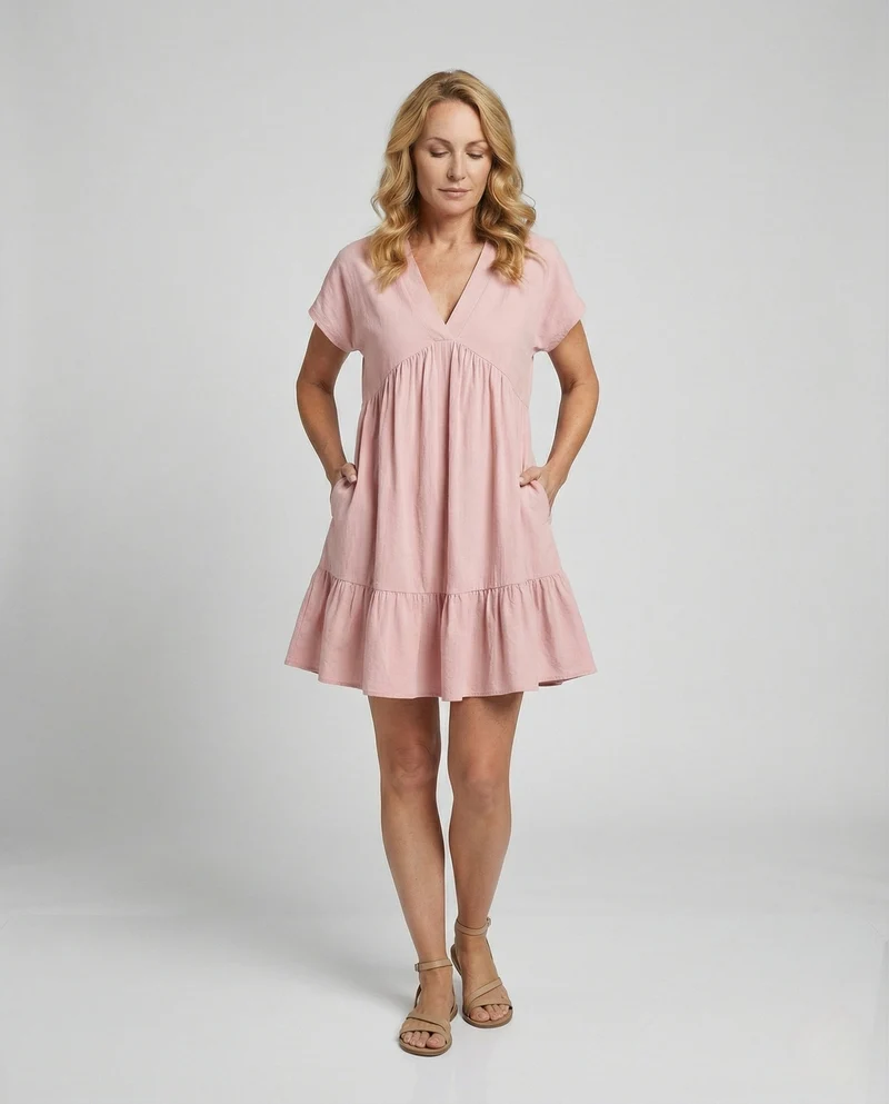 Damen Babydoll-Sommerkleid mit Empire-Taille