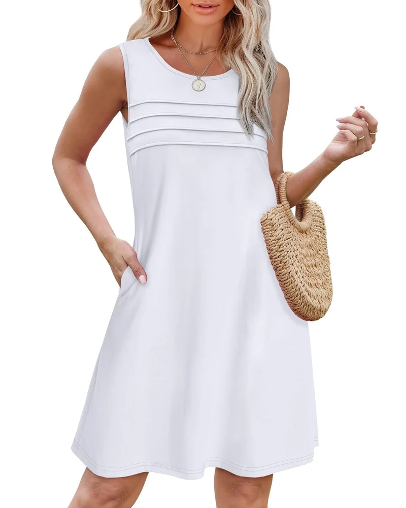Damen Sommerkleid mit eleganter Faltenstruktur und praktischen Eingrifftaschen