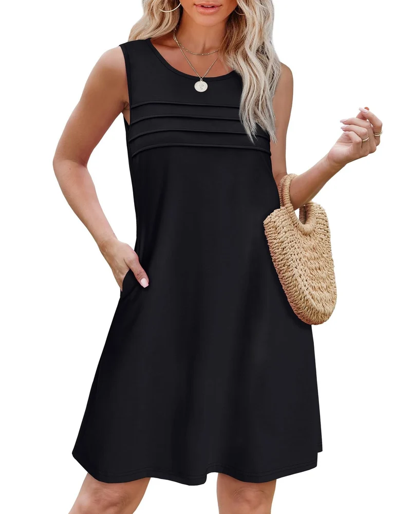 Damen Sommerkleid mit eleganter Faltenstruktur und praktischen Eingrifftaschen
