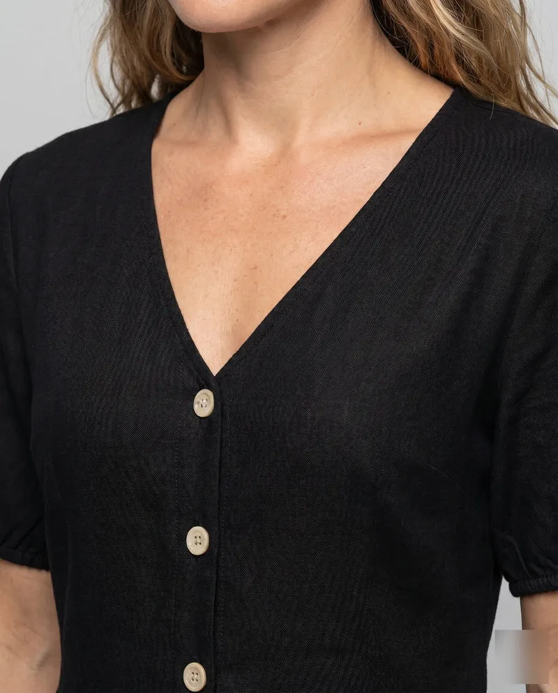 Damen Knielanges Kleid mit Knopfleiste und eleganten Puffärmeln