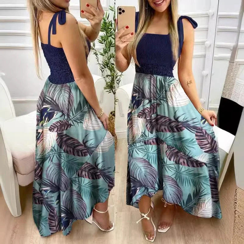 Damen Maxikleid mit Blumenmuster und elastischem Oberteil Nord Taschen