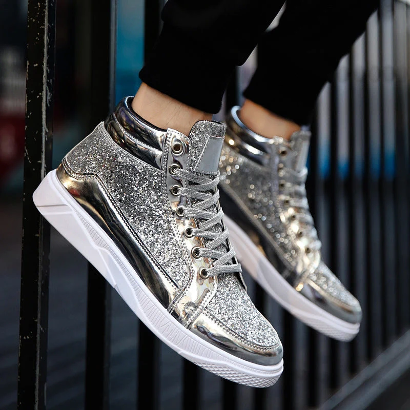 Damen Hochglänzende Sneaker mit glitzerndem Obermaterial und rutschfester Sohle