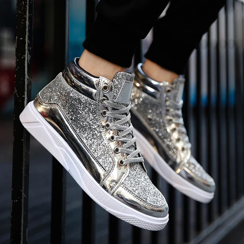 Damen Hochglänzende Sneaker mit glitzerndem Obermaterial und rutschfester Sohle