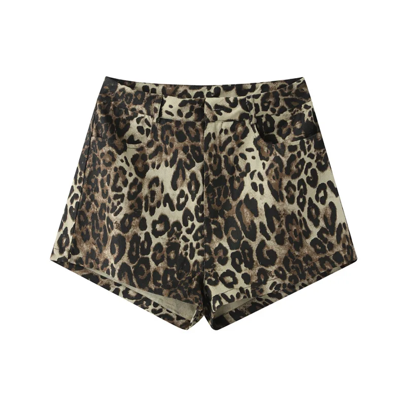 Denim Leopard Shorts