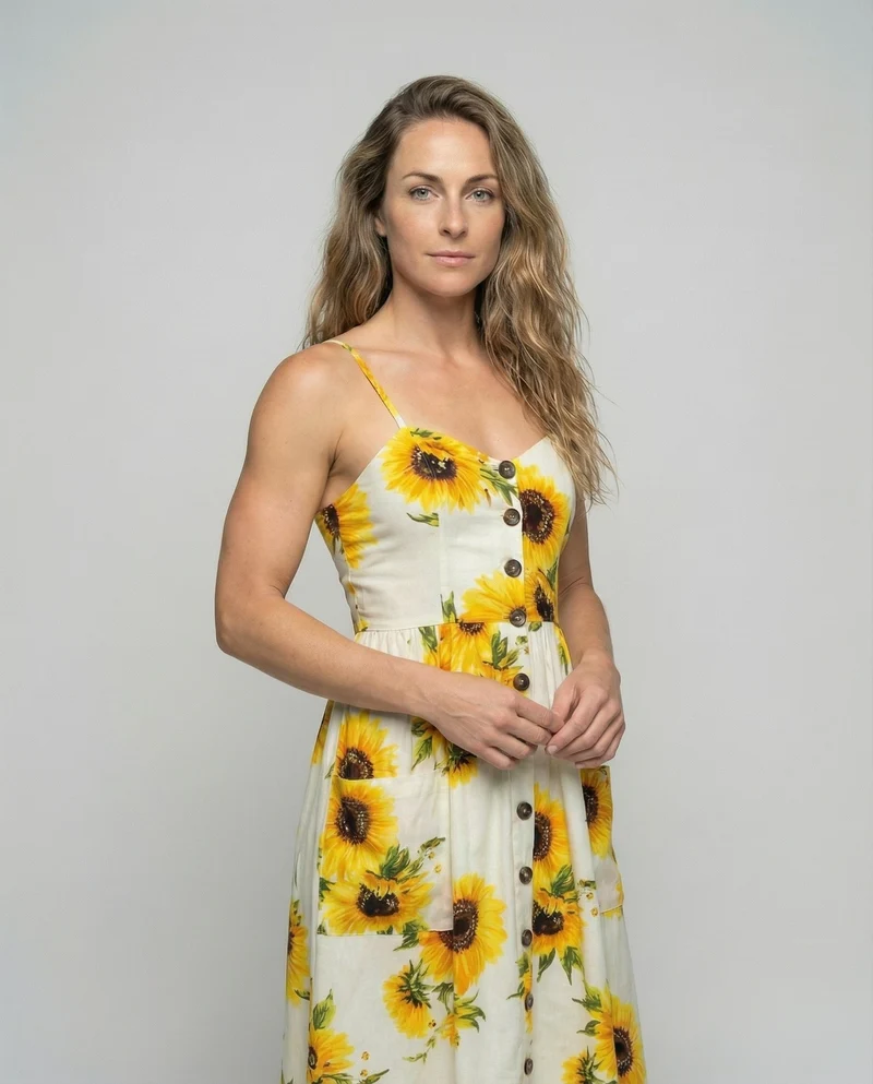 Damen Empire Knopf-Midikleid