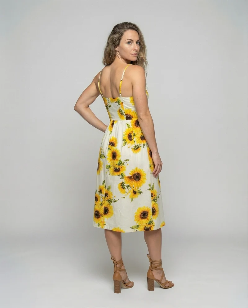 Damen Empire Knopf-Midikleid
