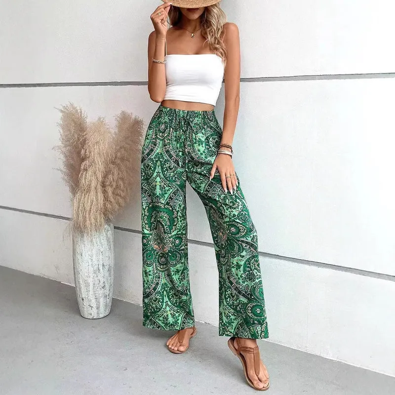 Damen weite Palazzo-Hose mit elastischem Bund und paisley Muster