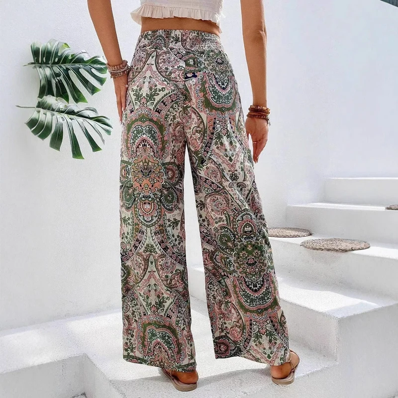 Damen weite Palazzo-Hose mit elastischem Bund und paisley Muster