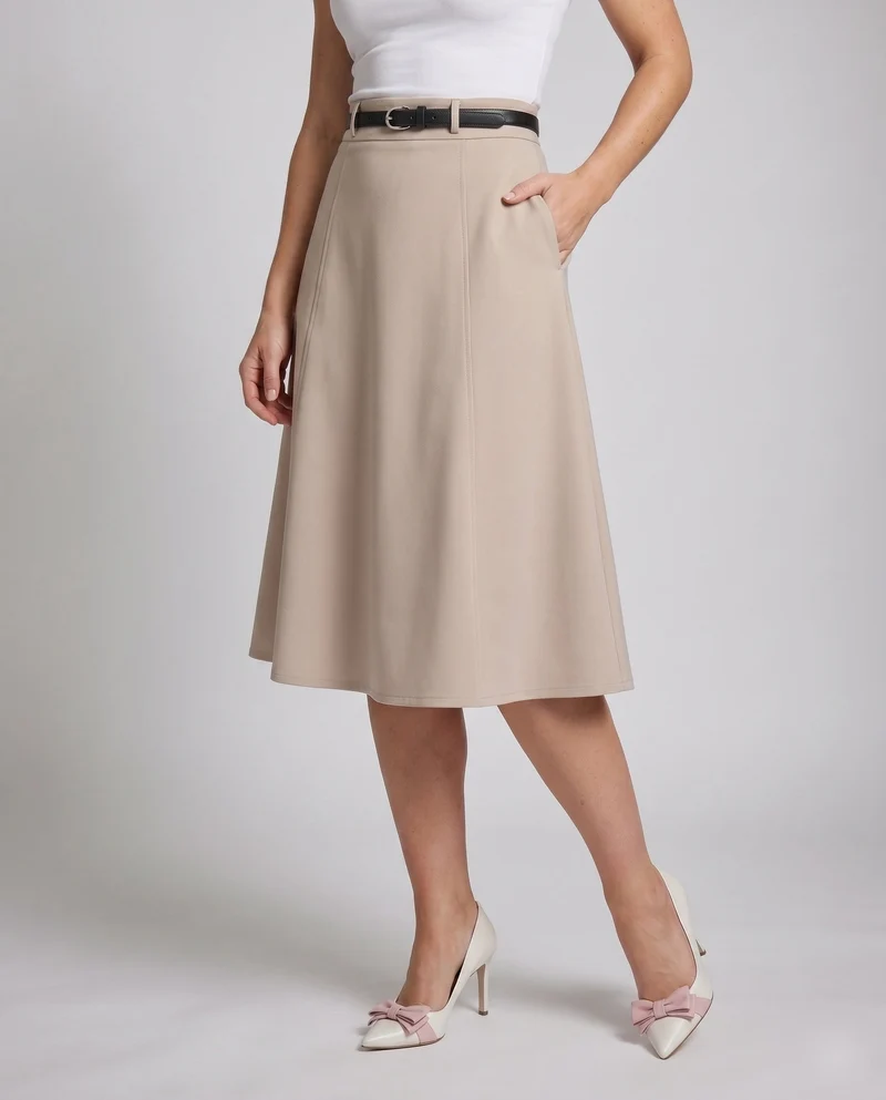 Damen Eleganter A-Linien Rock mit abnehmbarem Taillengürtel