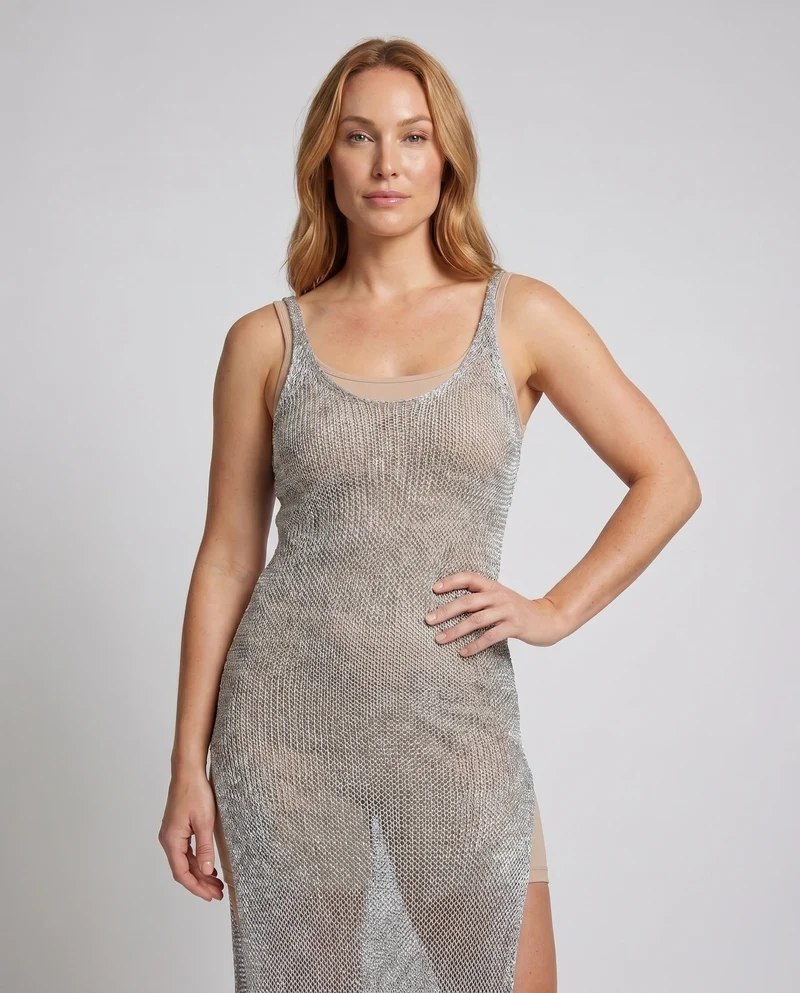 Damen Maxikleid mit funkelndem Material und elegantem Schnitt
