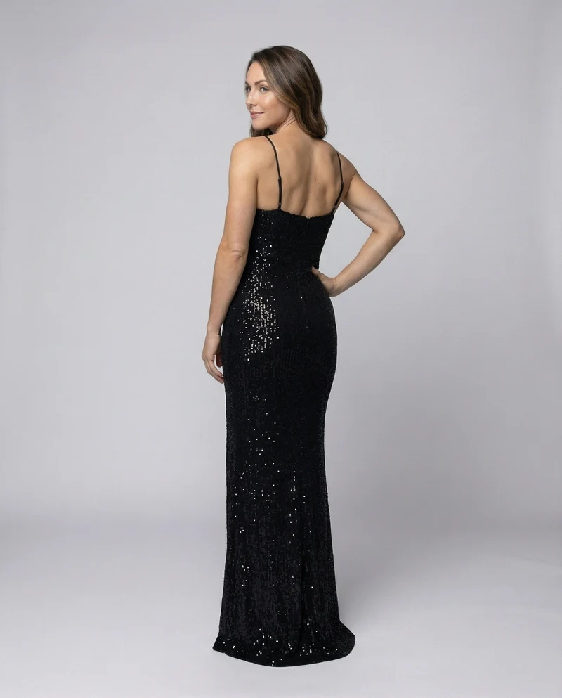 Damen Maxi-Etuikleid Glitzer Korsage Seitenschlitz