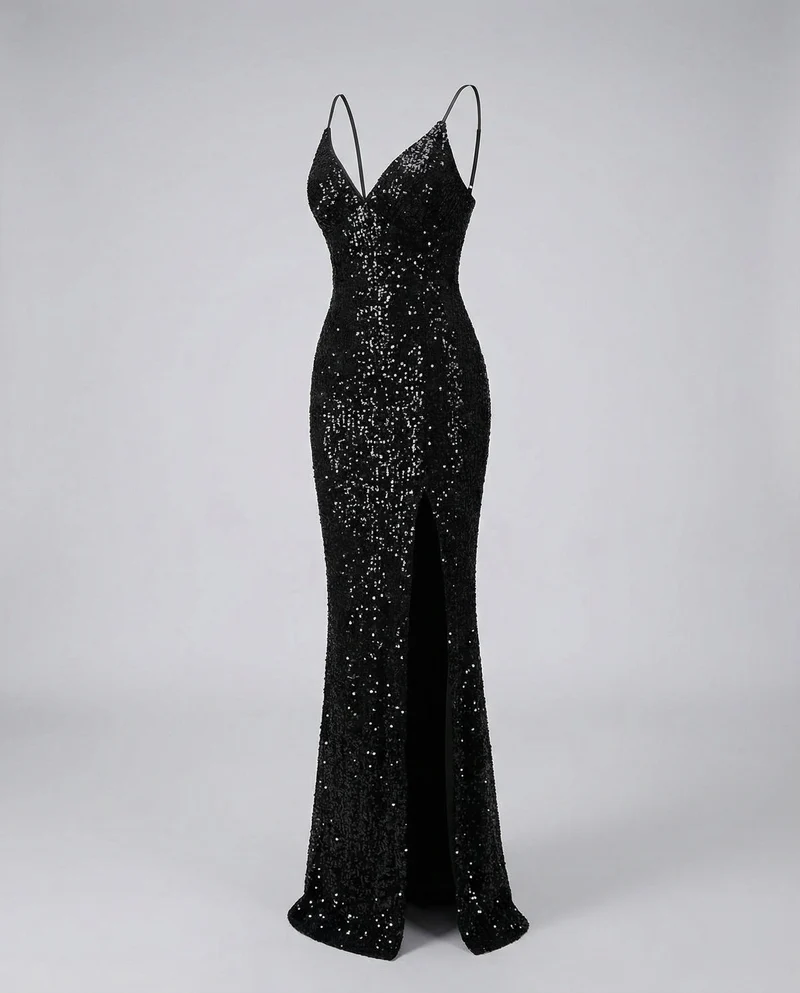 Damen Maxi-Etuikleid Glitzer Korsage Seitenschlitz