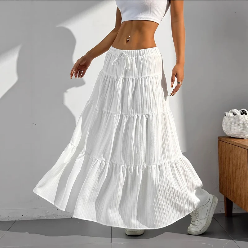 Damen Maxi-Rock mit lässigem Volant-Design und elastischem Bund