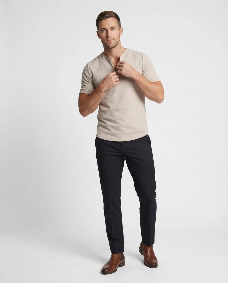 Herren Shirt Zip Stehkragen