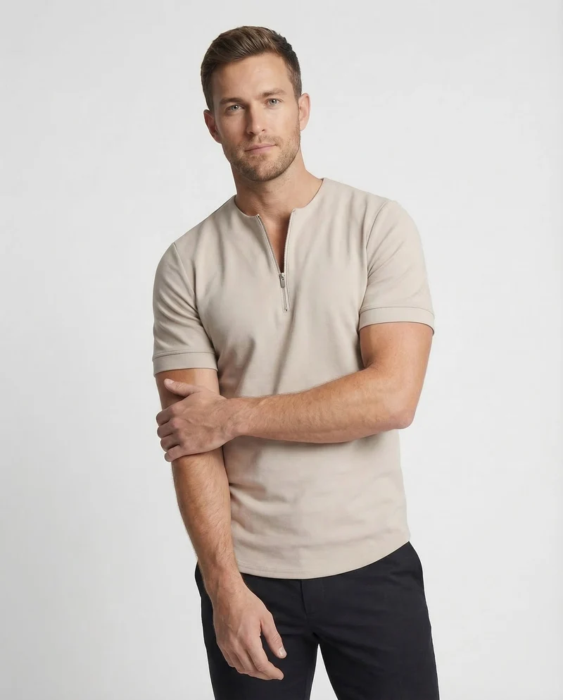 Herren Shirt Zip Stehkragen