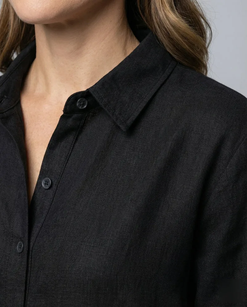 Damen Lockere Leinenoptik Leinenoptik Hemdblusen-Maxiswingkleid
