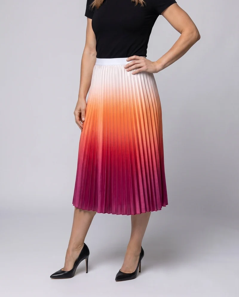 Damen Plissierter Maxirock mit Ombre Farbverlauf und elastischem Bund