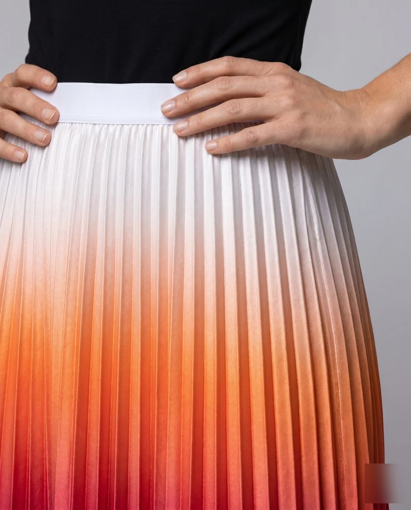 Damen Plissierter Maxirock mit Ombre Farbverlauf und elastischem Bund