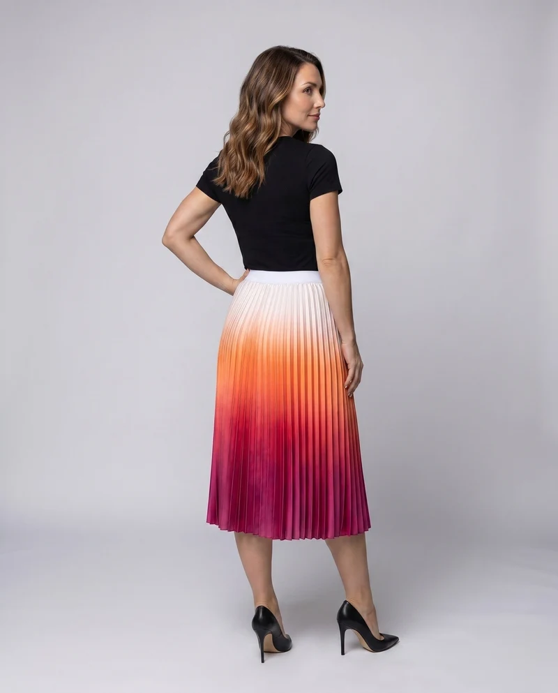 Damen Plissierter Maxirock mit Ombre Farbverlauf und elastischem Bund